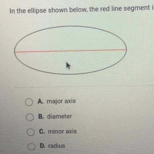 In the ellipse shown below, the red line segment is called the

A. major axis
B. diameter
C. minor