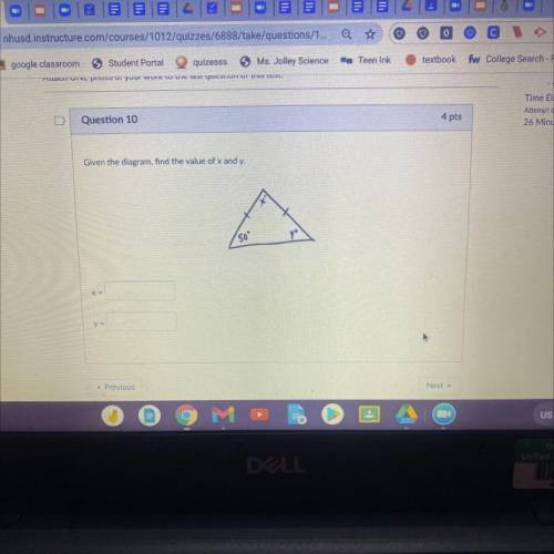 Question 10
4 pts
Given the diagram, find the value of x and y.
50
X