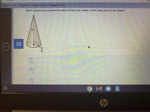 Which expression representsThe volume of a cone where r is the radius and h is the height