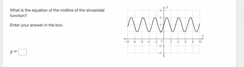 What is the equation of the midline of the sinusoidal function?

Enter your answer in the box.
y =