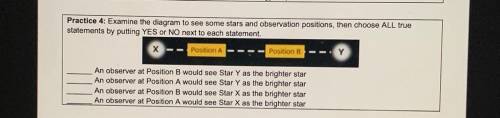 Examine the diagram to see some stars and observation positions, then choose ALL true

statements