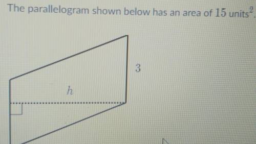 The parallelogram shown below has an area of 15 units^2Find the missing height.