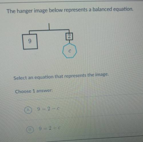 The hanger image below represents a balanced equation

Select the equation that represents the ima