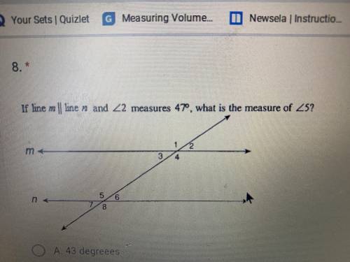 If line m || line n and angle 2 measures 47 degrees, what is the measure of angle 5?