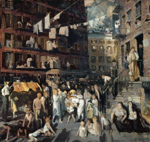 What observations from the painting Cliff Dwellers can be made to explain what George Bellows is