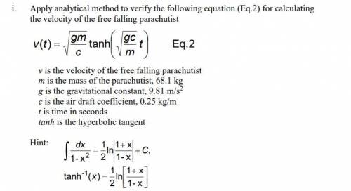 Apply analytical method to verify the following equation (Eq.2) for calculating

the velocity of t