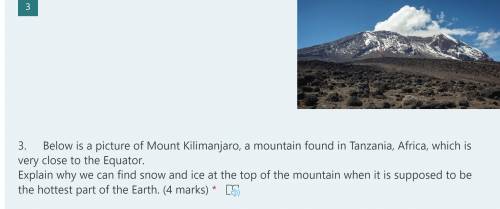 Below is a picture of Mount Kilimanjaro, a mountain found in Tanzania, Africa, which is very close