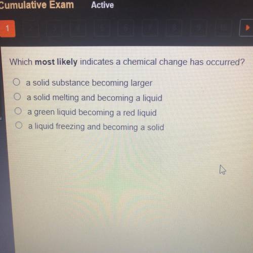 Which most likely indicates a chemical change has occurred?