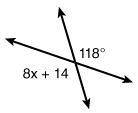 What is the measure of x in the diagram below? 
1.) 14
2.) 118
3.) 13