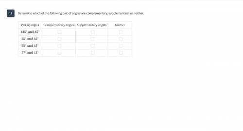 Determine which of the following pair of angles are complementary, supplementary, or neither. DUE B