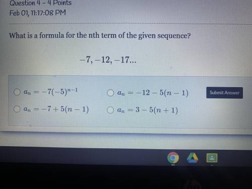 MULTIPLE CHOICE 9th grade math: help me find the formula to the nth term: