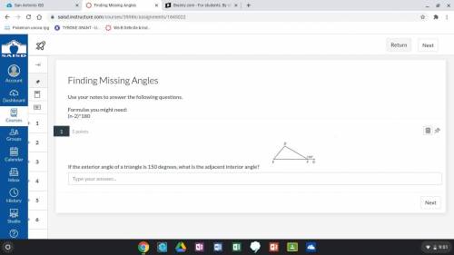 If the exterior angle of a triangle is 150 degrees, what is the adjacent interior angle