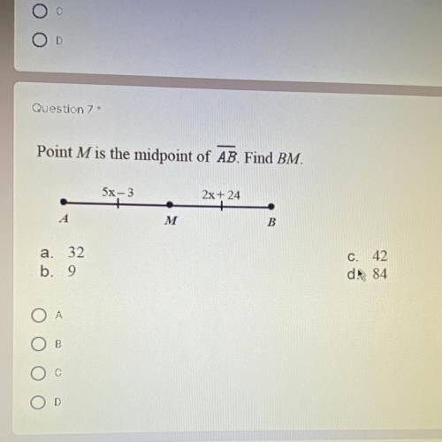 Point M is a the mid point of AB. find BM