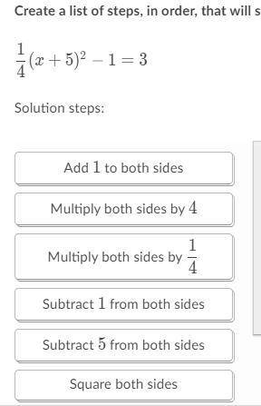 Create a list of steps, in order, that will solve the following equation.