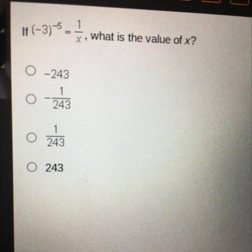 If (-3)^-5= 1/x what is the value of X￼