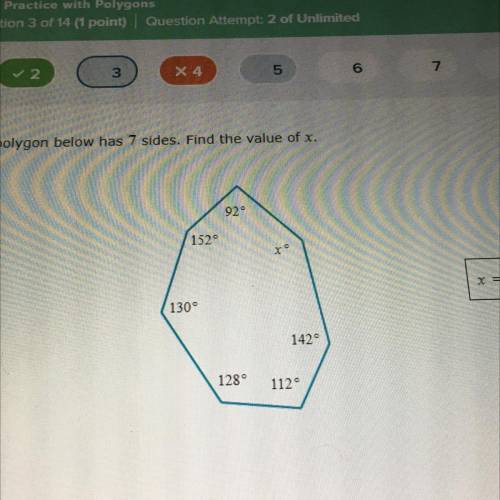 The convex polygon below has 7 sides. find the value of x