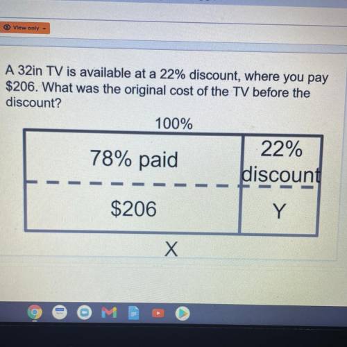 ￼ a 32 inch TV is available at a 22% discount where you pay $206 what was the original cost of the