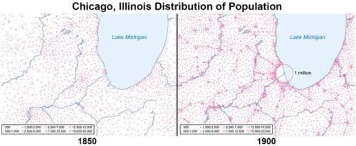 Compare the two maps.

 
The trend toward higher population and population density in urban areas l