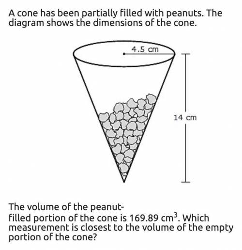 a cone has been partially filled with peanuts. The diagram shows the dimensions of the cone. The vo