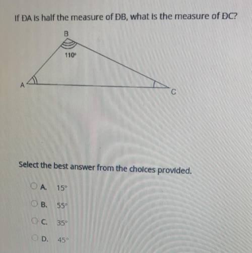 If DA is half the measure of DB, what is the measure of DC? Select the best answer from the choices