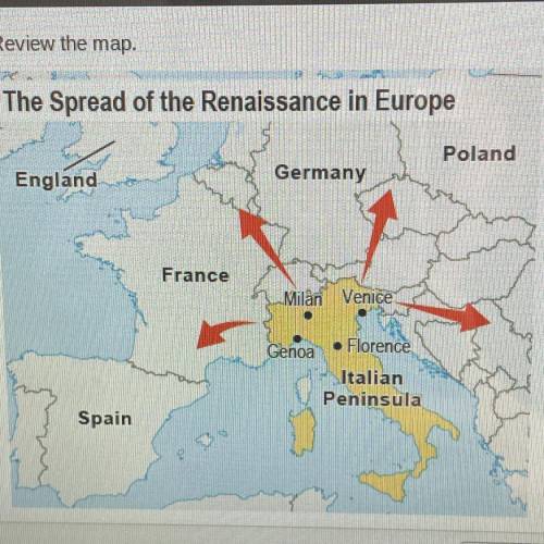 How did the Renaissance spread across Europe?

North from Italy to Spain
West from Italy to France