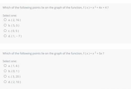 Which of the following points lie on the graph of the function Please help <3 thanks so much