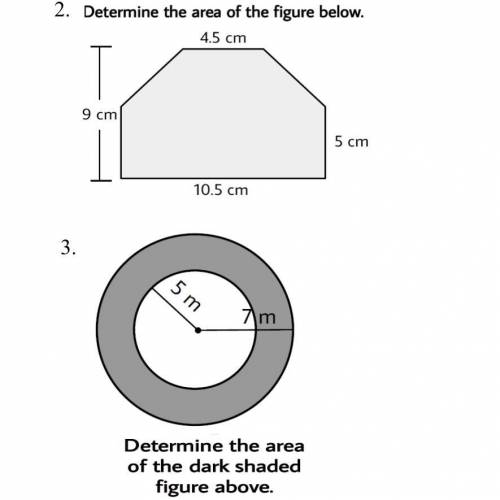 Giving brainliest, determine the area of the figure below, determine the shaded region