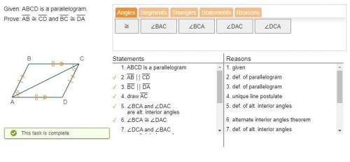 Given: ABCD is a parallelogram.

Prove: AB = CD and BC = DA
(ANSWER) 
I had to go through this who