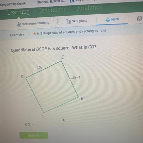 Quadrilateral BCDE is a square. What is CD?
