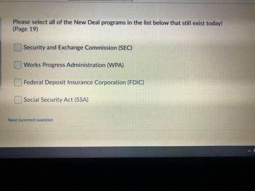 Please select all of the New Deal programs in the list below that still exist today!

(Page 19)
Se