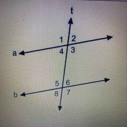 Using the image above, if lines a and b are parallel and angle 6 is 40 degrees list the measurement