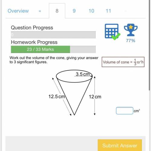Work out the volume of the cone giving your answer to 3 significant figures