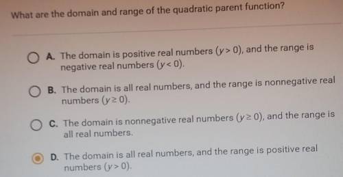 What are the domain and range of the quadratic parent function?