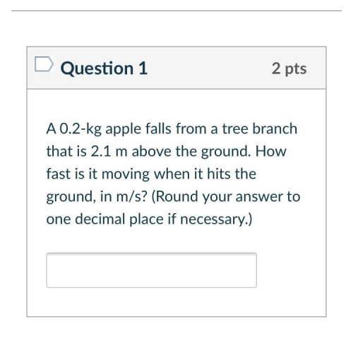 A 0.2-kg apple falls from a tree branch that is 2.1 m above the ground. How fast is it moving when