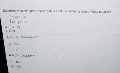 Determine whether each ordered pair is a solution of system of linear equations

Can you please he