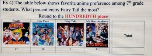 Ex 4) The table below shows favorite anime preference among 7th grade students. What percent enjoy