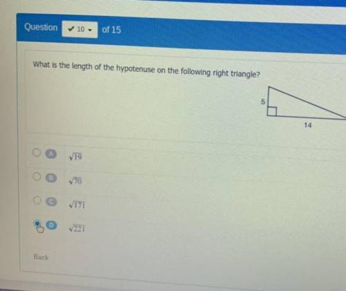 What is the length of the hypotenuse on the following right triangle ￼￼