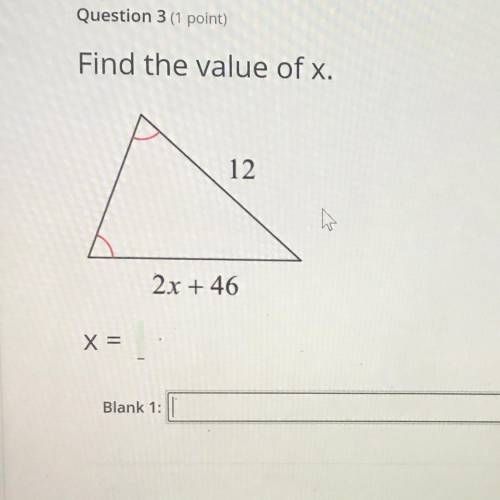 Question 3
Find the value of x.