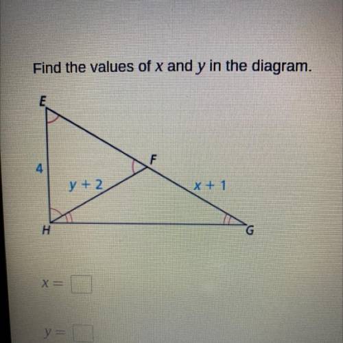 Find the values of x and y in the diagram