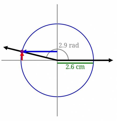 Consider the angle shown below that has a radian measure of 2.9. A circle with a radius of 2.6 cm i