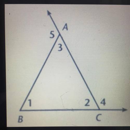 Help!!! 
How are < 4 and < 5 related to triangle ABC ?