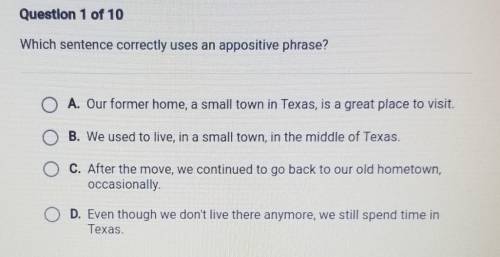 Which sentence correctly uses an appositive phrase? Please help asap
