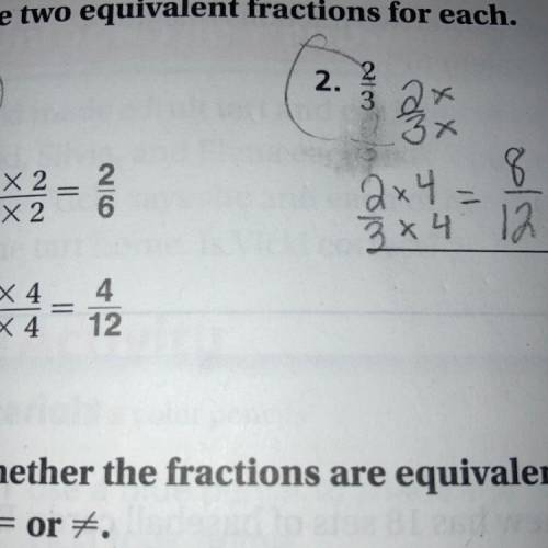 Two equivalent fractions for 2/3