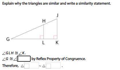 Explain why the triangles are similar and write a similarity statement.
PLEASE HELP