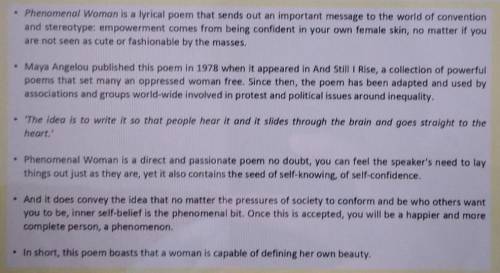 Hey guys I really need help on my English. I have to summarize a poem called 'Phenomenal Woman' by