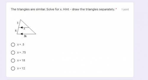 The triangles are similar. Solve for x. Hint - draw the triangles separately.