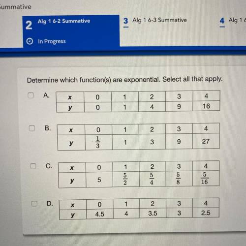 Determine which function(s) are exponential. Select all that apply.