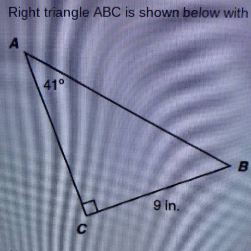 Right triangle ABC is shown below with diagrams are in each inches what is the AB to the nearest te