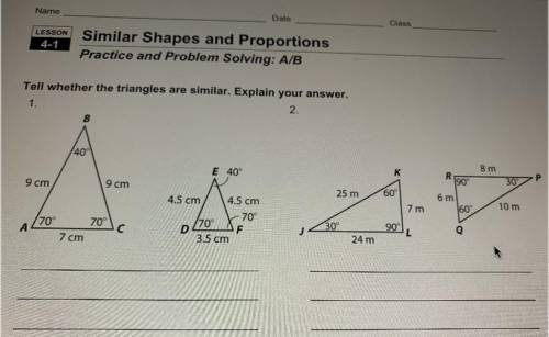 Tell whether the triangles are similar. Explain your answer.
Please help!!