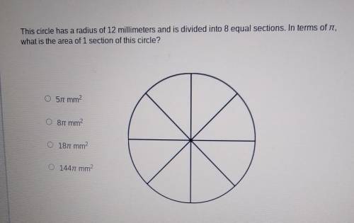 This circle has a radius of 12 millimeters and is divided into 8 equal sections. In terms of 7, wha